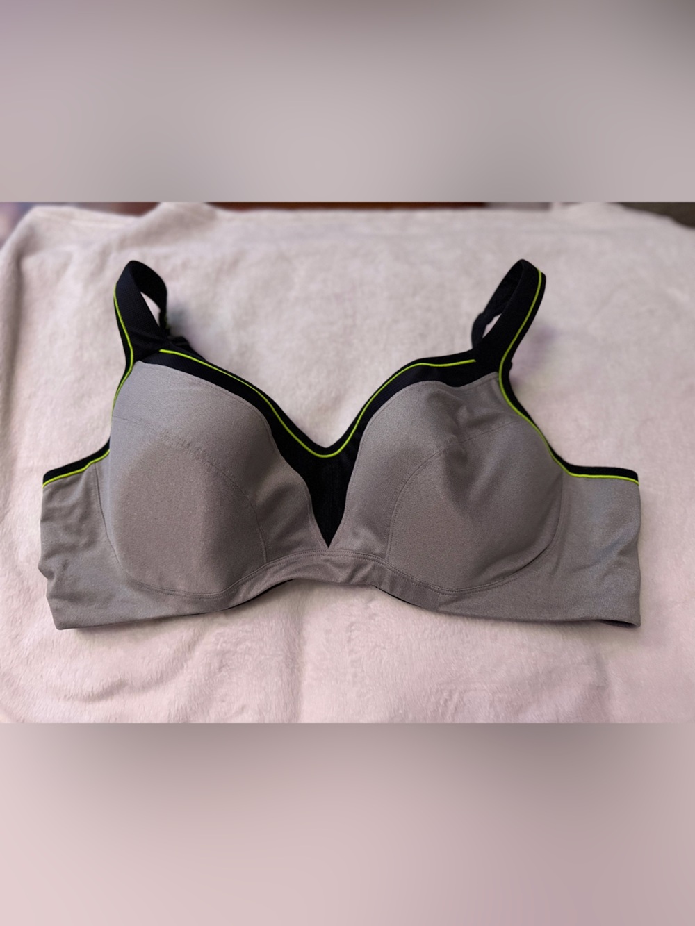 Torrid Active 44C Gray Sports Bra with Black and Neon Yellow Trim